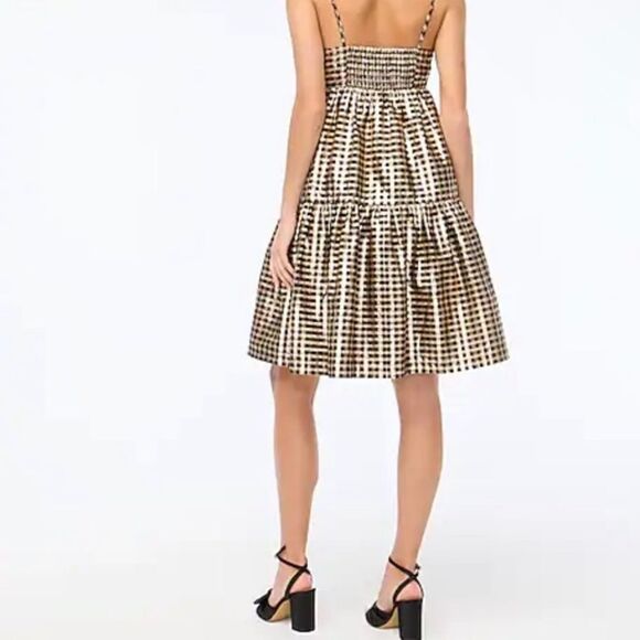 J.Crew Factory gingham Lurex tiered gold/black dress size 0 - Picture 2 of 12